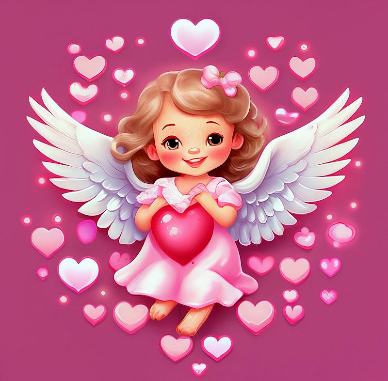 Валентинка с ангелочком держащим сердце в руках